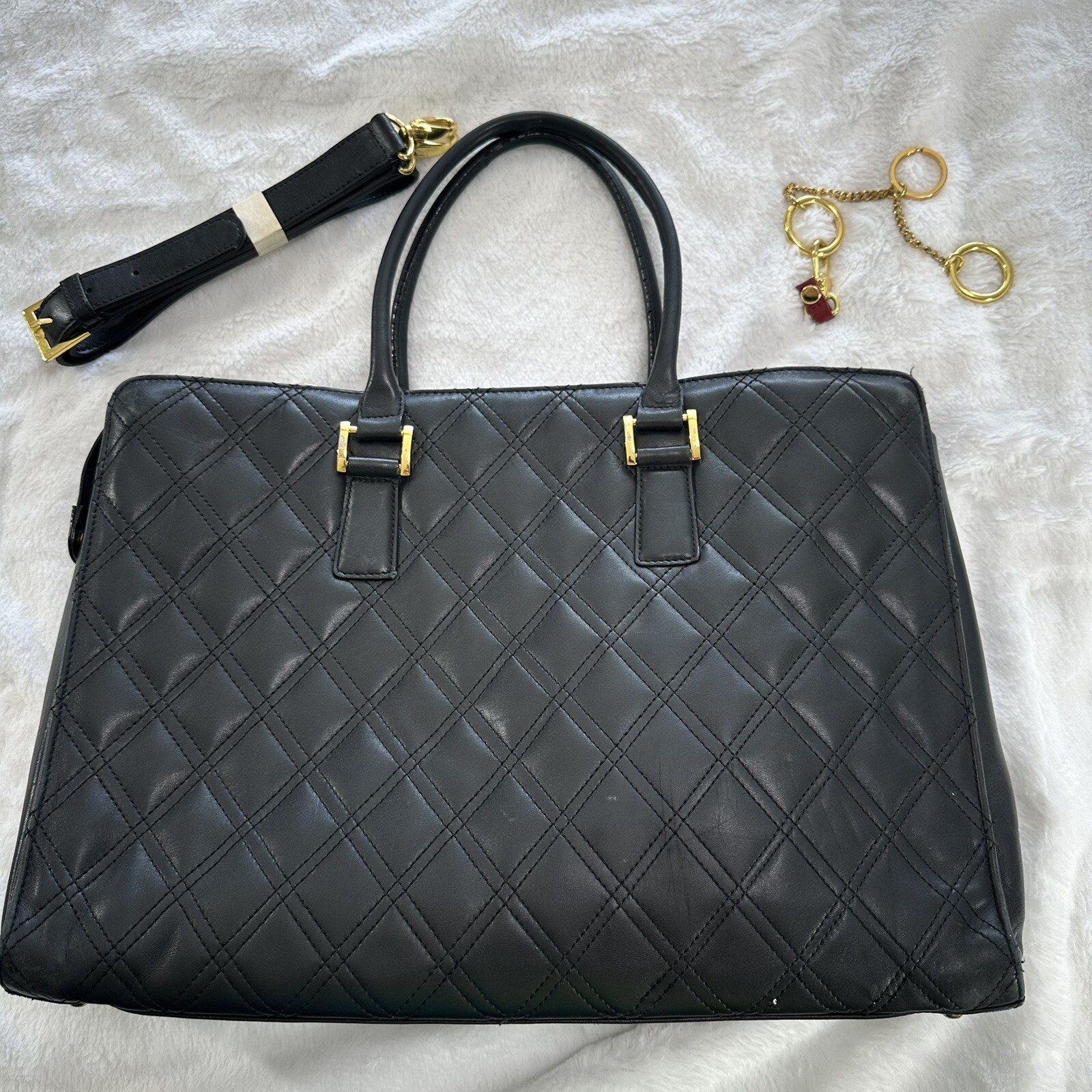 FRANKLIN COVEY Black Quilt Office Travel Bag Professional Laptop Shoulder Tote