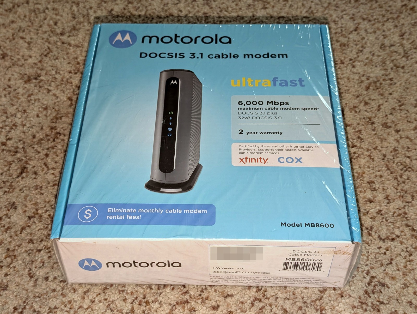 NEW SEALED Motorola DOCSIS 3.1 32x8 3.0 Cable Modem 6000 Mbps 6 Gbps MB8600