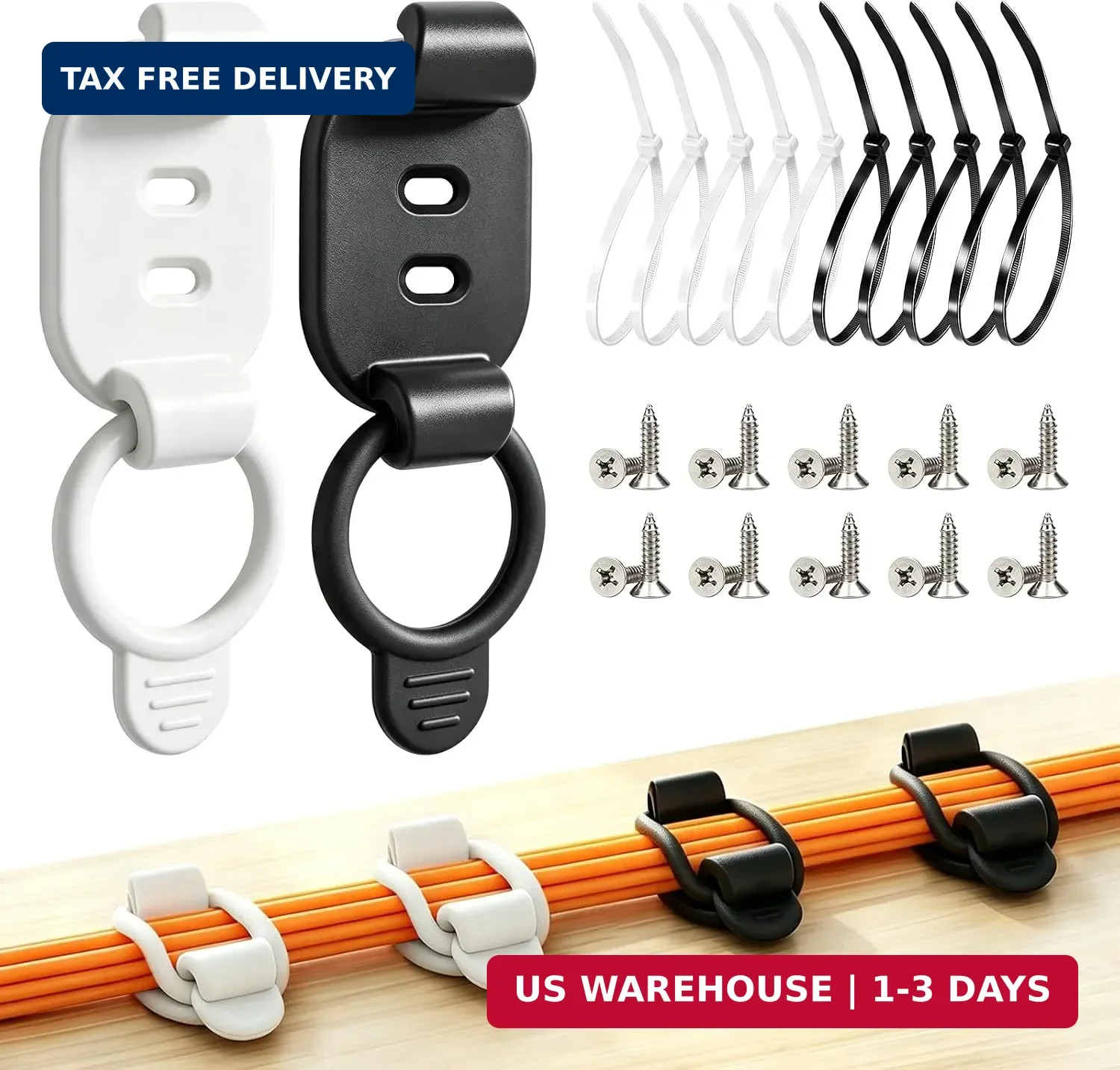 10 Sets Adjustable Cable Management Clips, Self Adhesive Cord Organizer with Ela