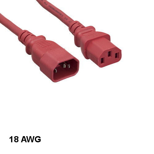 [Lot10] Red 3Ft Standard Power Extension Cord IEC-60320 C13 to C14 18AWG 10A/250