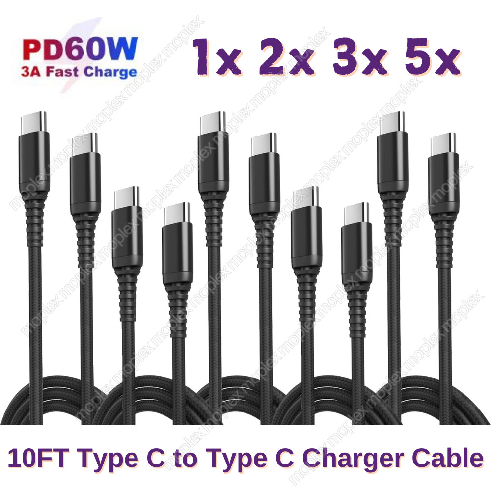 60W USB-C to USB-C Cable Fast Charger PD Cord Lot For iPhone 15 Samsung MacBook