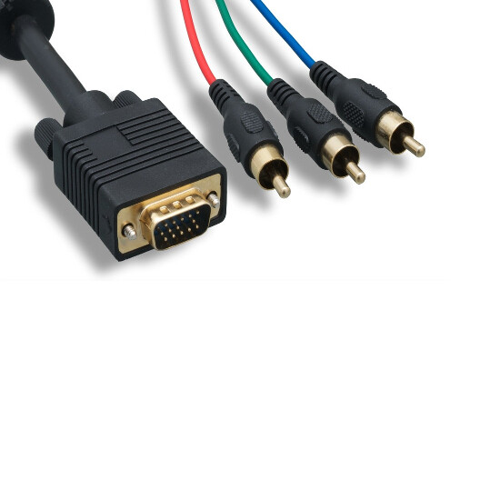 KNTK 10' VGA to 3-RCA Video Cable 28AWG HD15/Component for PC Projector Monitor