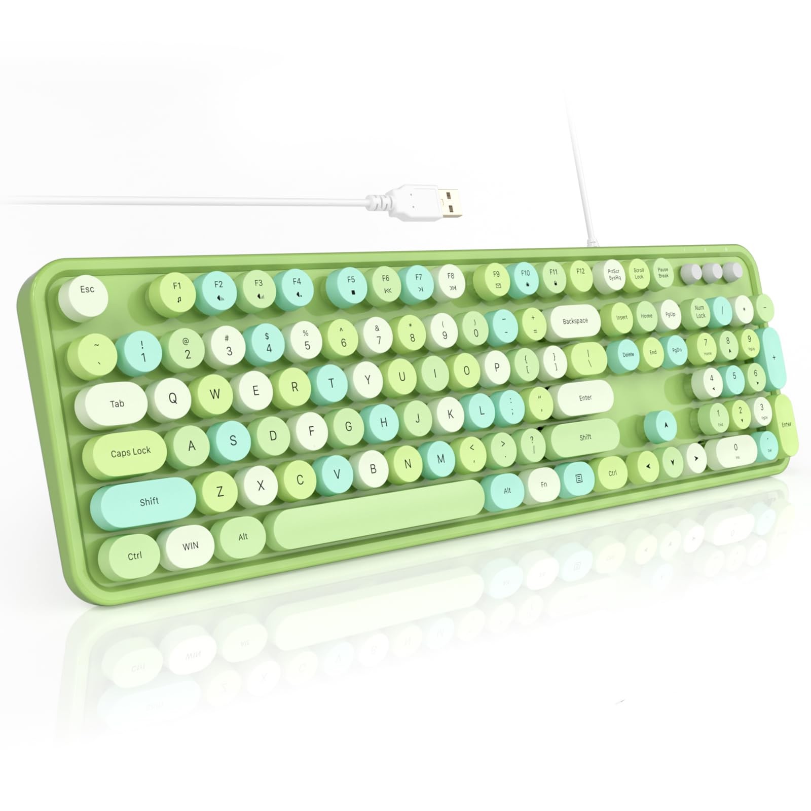 Green Cute Aesthetic Wired Computer Keyboard Full Size Typewriter Foldable