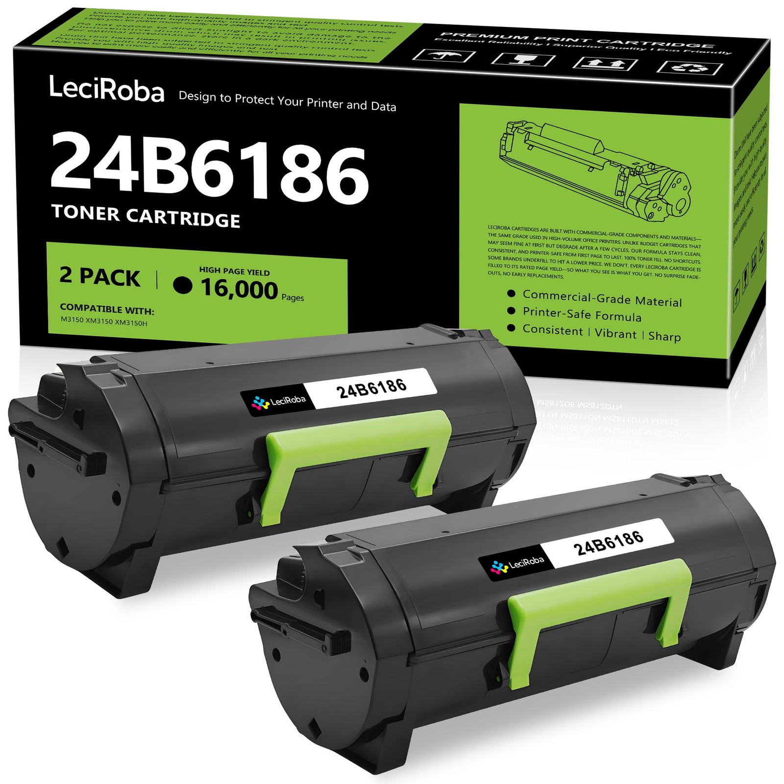 LeciRoba Compatible for Lexmark 24B6186 Black Toner Cartridge 2Pack