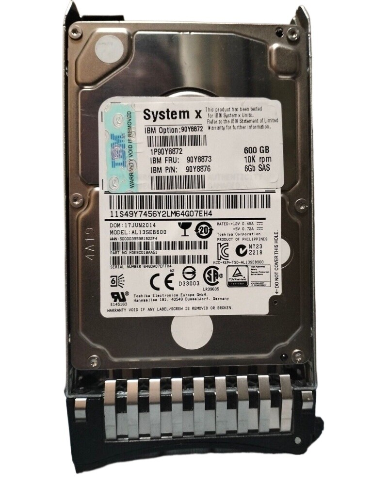 90Y8872 600GB 10K 6Gbps SAS 2.5" SFF G2HS HDD FRU: 90Y8873
