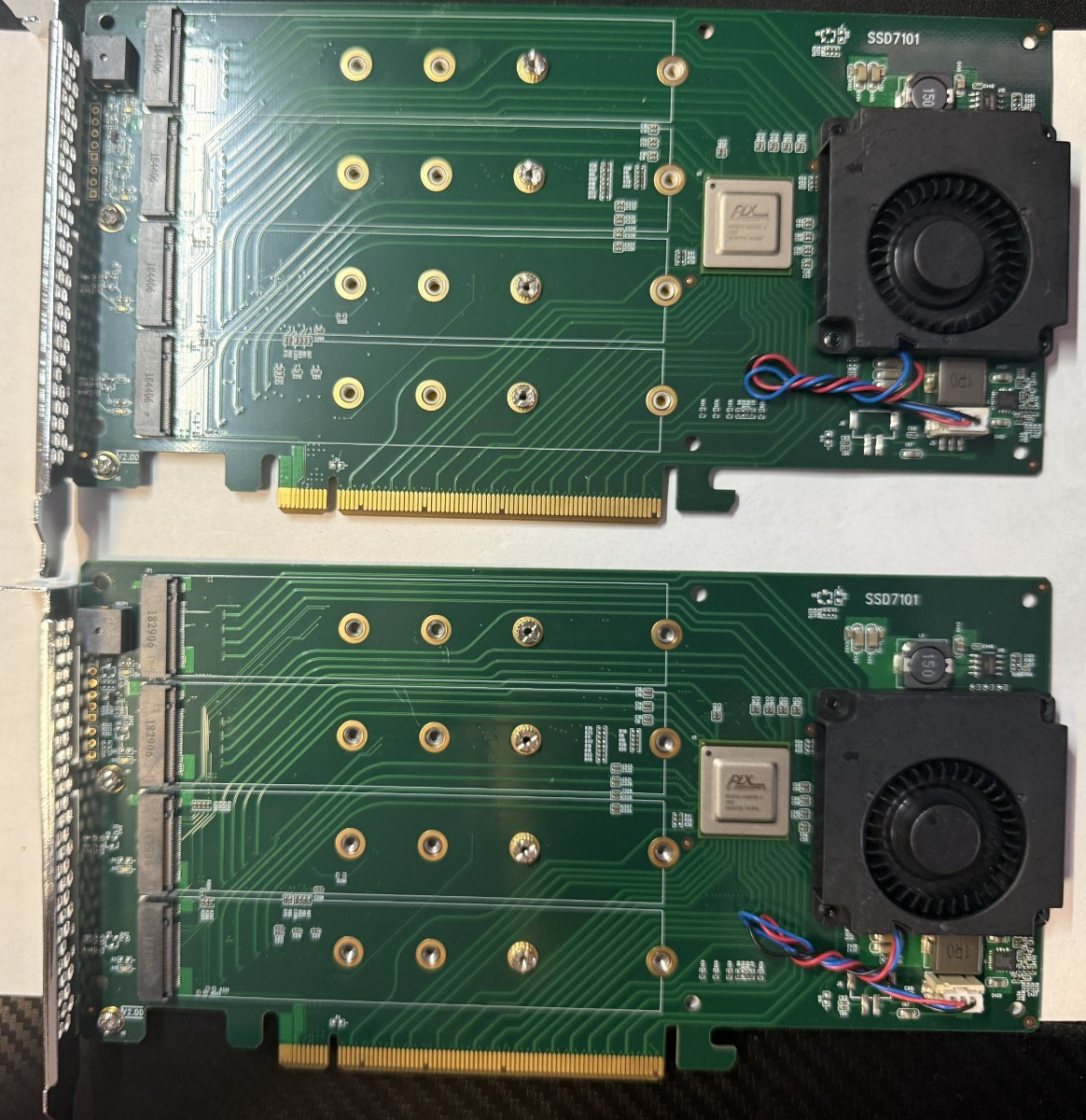 Lot of 2 HighPoint SSD7101A-1 PCIe 3.0 x16 4-Port M.2 NVMe RAID Controller