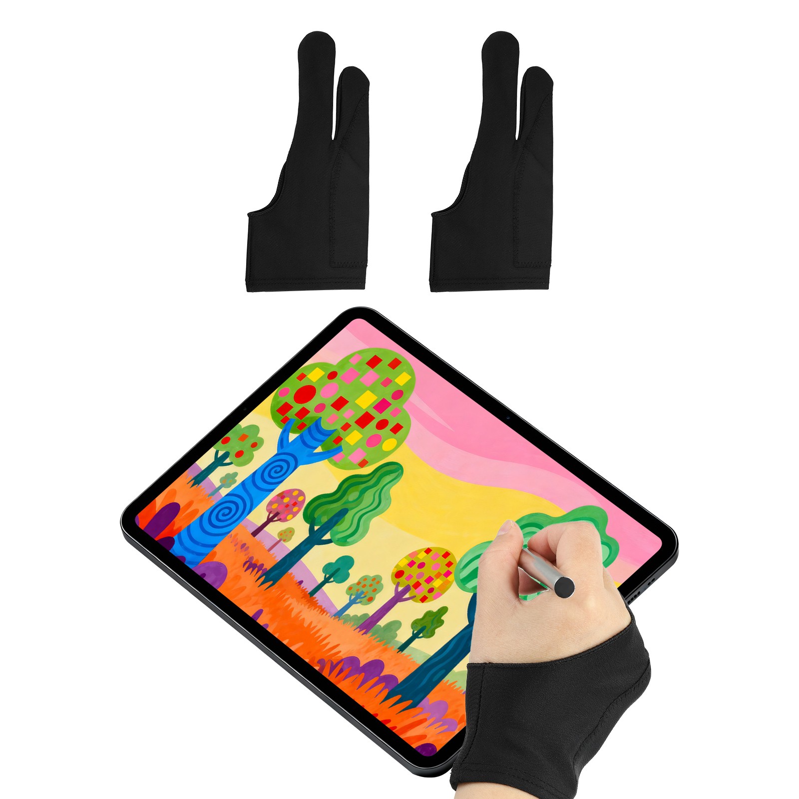 2pcs Artist Drawing Glove S Size 2-Fingers 2-Layer Graphics Painting Glove Black