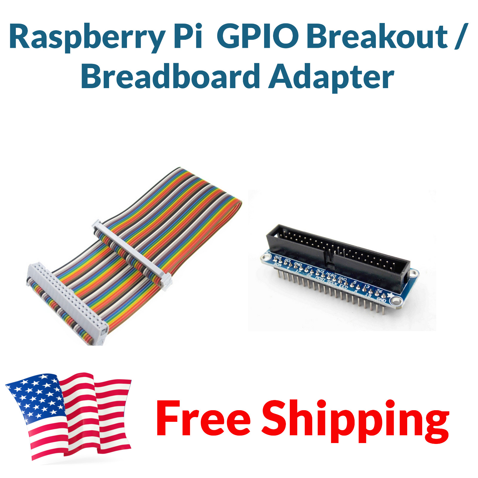Raspberry Pi 2 3 GPIO Breakout Expansion Board + 40 pin Cable Breadboard Adapter