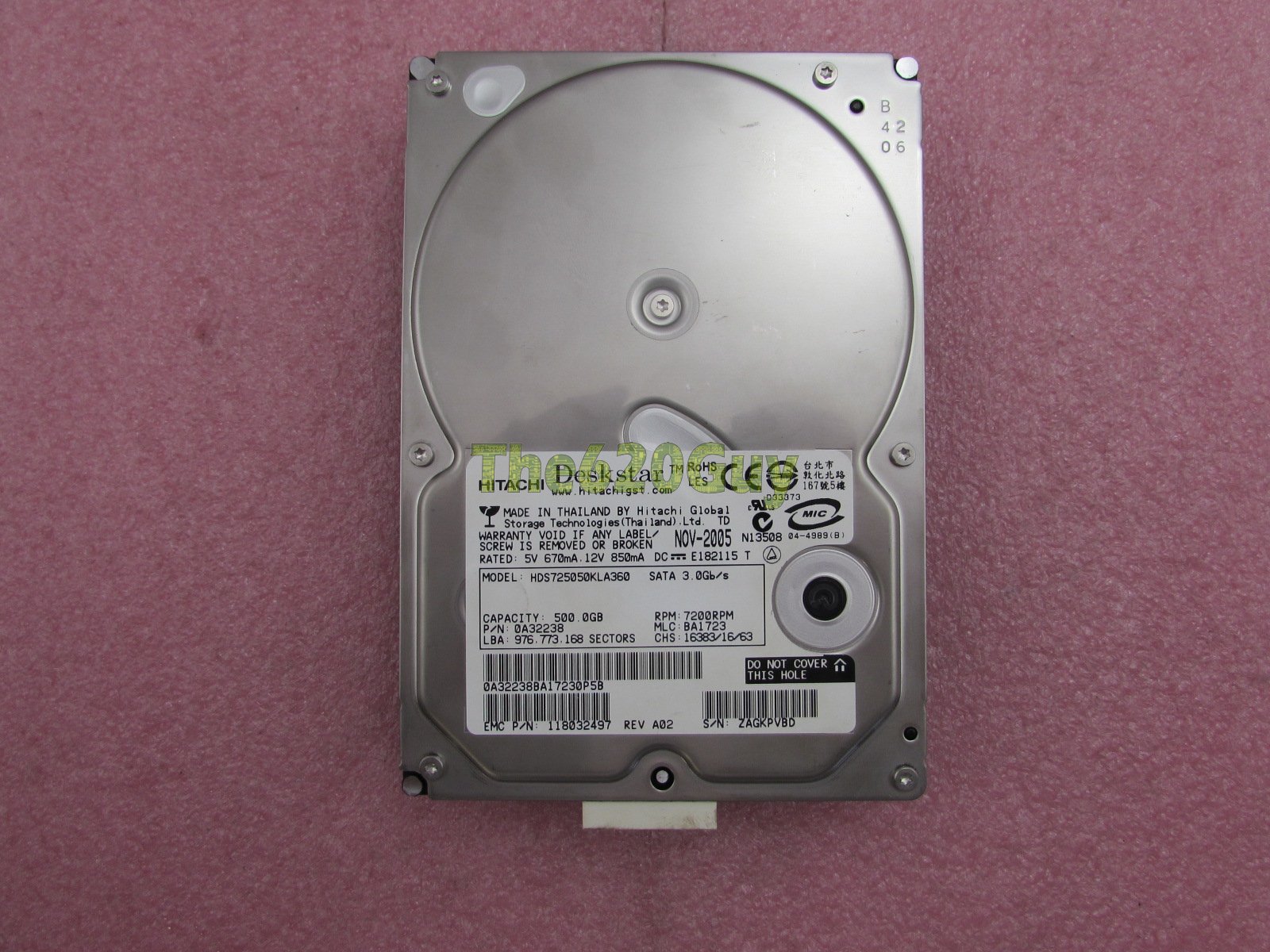 Hitachi HDS725050KLA360 Deskstar E7K500 500GB 7200RPM SATA Hard Drive PN 0A32238