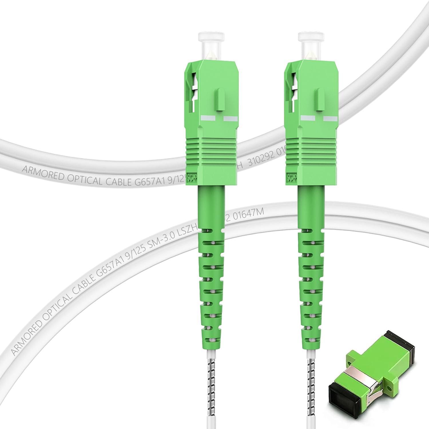 - OS2 SC/APC to SC/APC Fiber, 1M/3Ft Armored Fiber Optic Internet