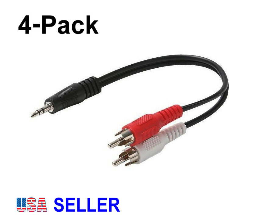 4-Pack  3.5mm MALE plug to 2-RCA MALE STEREO Audio Adapter