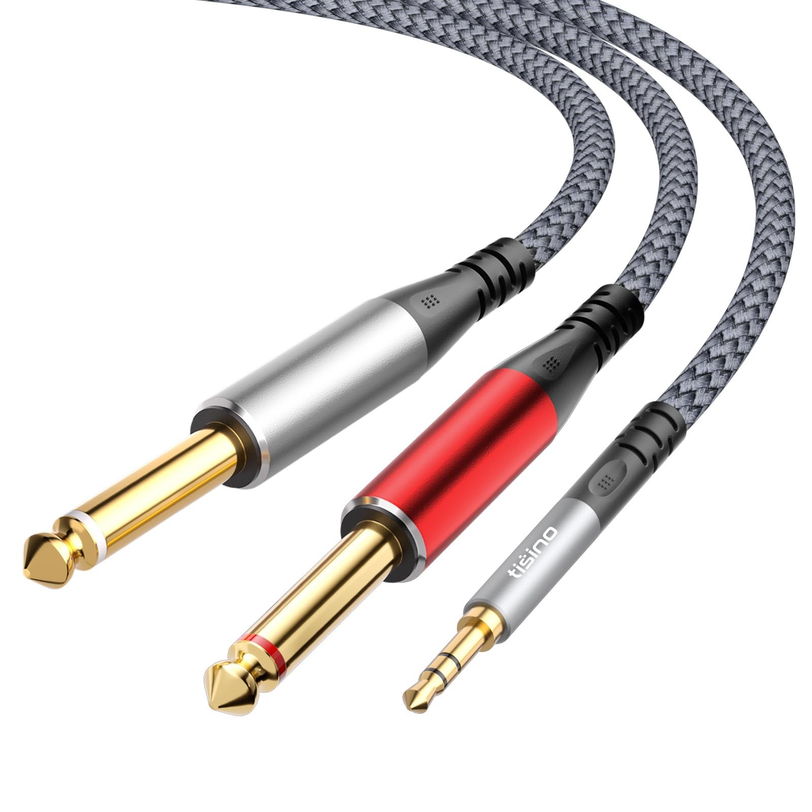 Tisino 1/8" to 1/4" Stereo Y-Splitter Cable-3.3ft, 3.5mm TRS 3.3 ft, Grey