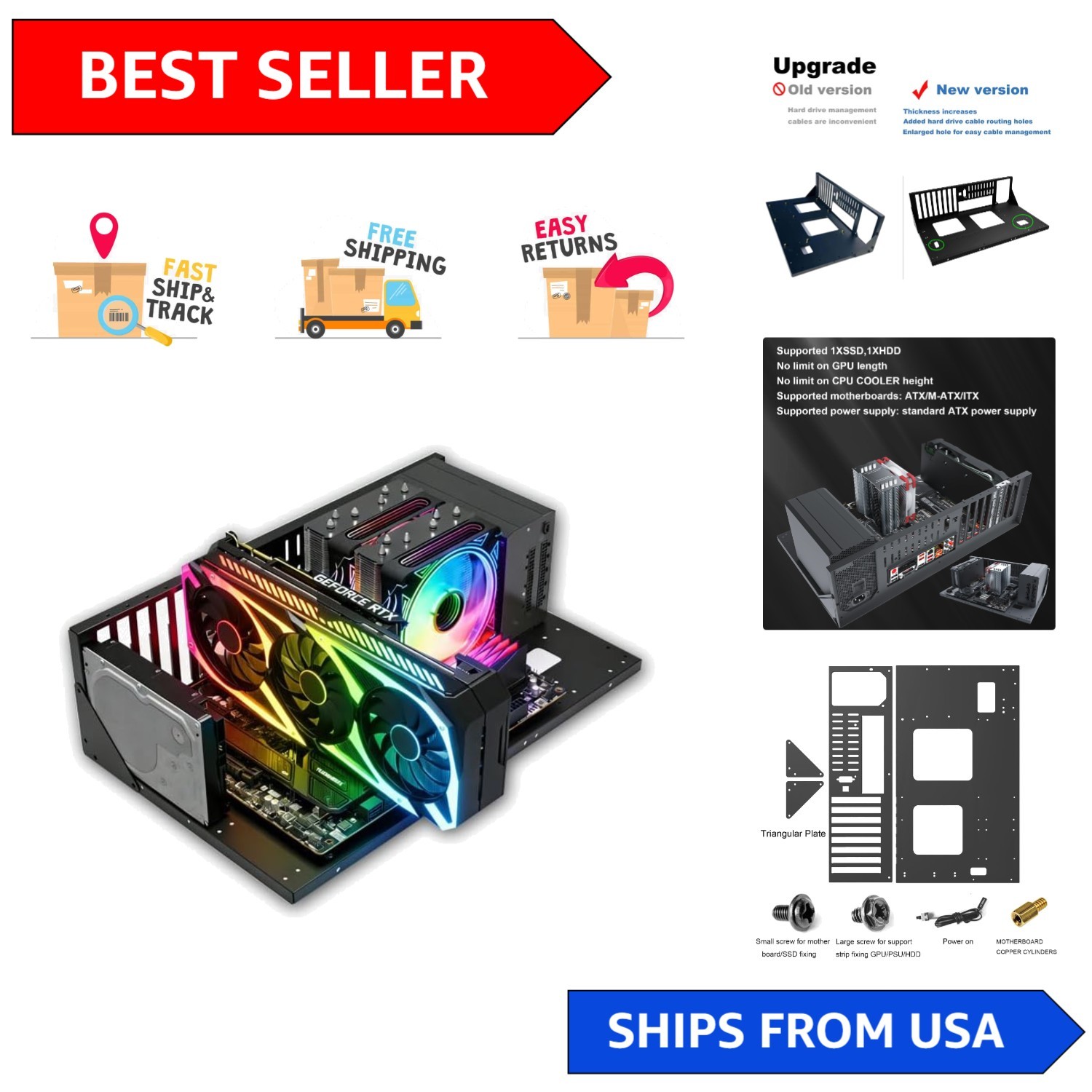 Versatile Open Chassis PC  Bench for ATX/M-ATX/ITX Build + RGB Lighting