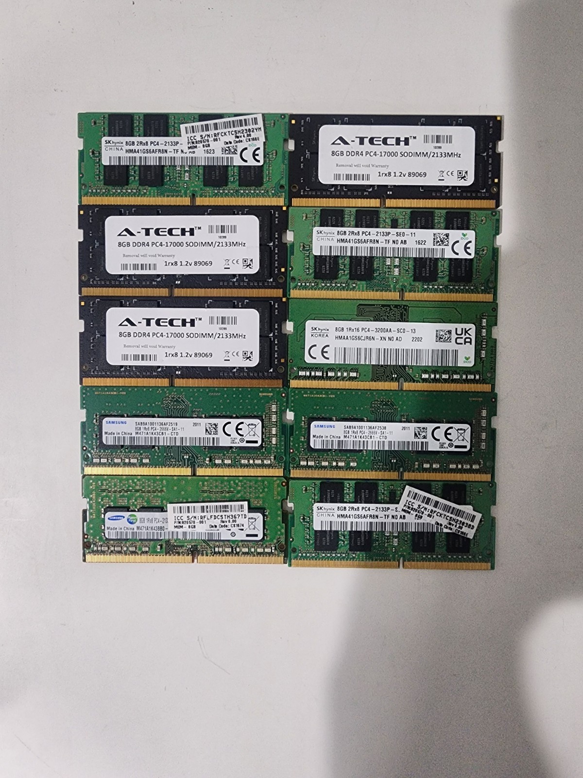 Lot of 10 8GB DDR4 SODIMM Ram - ATECH SAMSUNG SKHYNIX KINGSTON etc...