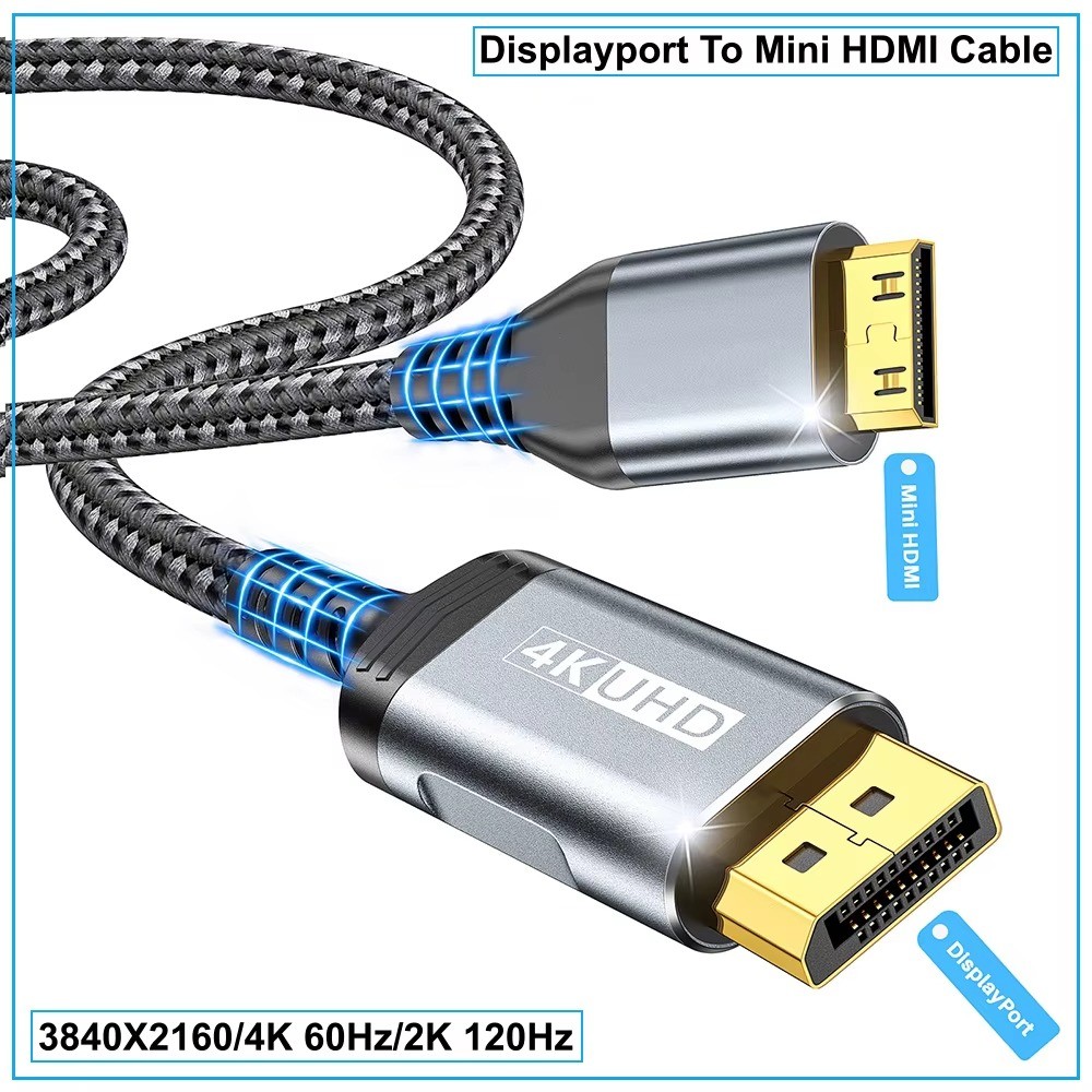 HKyoriyoi DisplayPort to Mini HDMI Cable 4K@60Hz 2K@120Hz Braided 1-3m