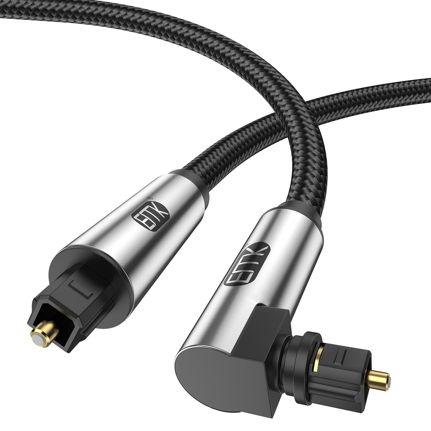 EMK 90° Optical Cable 360° Free-Rotating Toslink Male to Male 49FT/15M