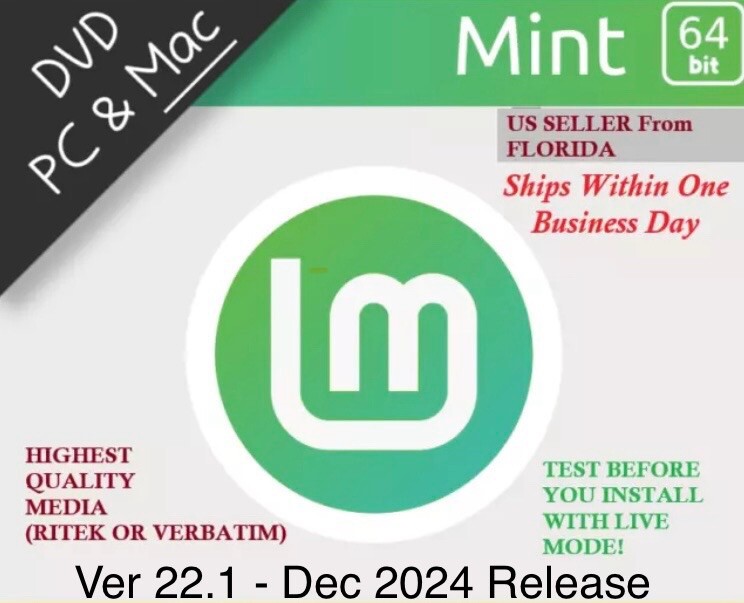 Linux Mint 22.1 Xia Cinnamon Live Install DVD x86-64 BRAND NEW Release US SHIP