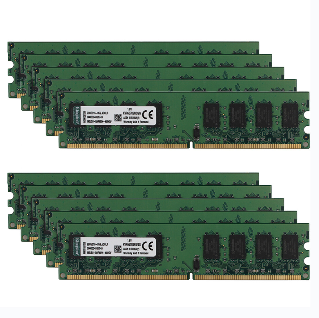 Kingston 10pcs 2GB PC2 5300U 2RX8 DDR2 667MHz  Memory RAM DIMM Desktop 240pin"