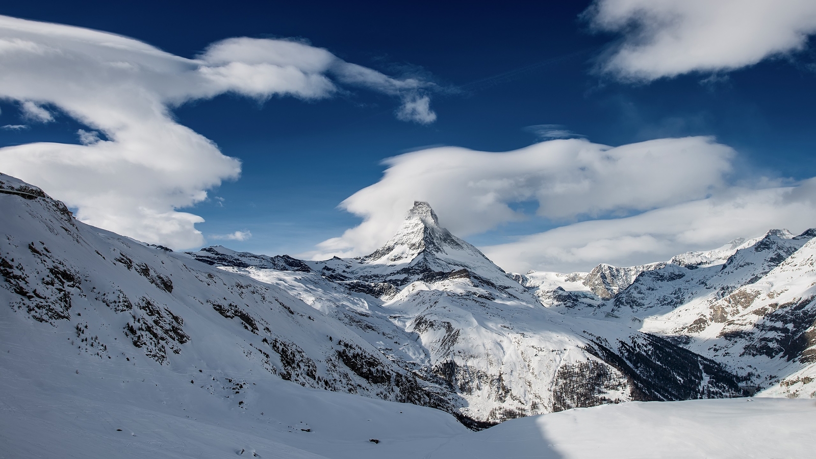 Landscape nature mountains clouds snow ice sky blue Custom Gaming Mat Desk