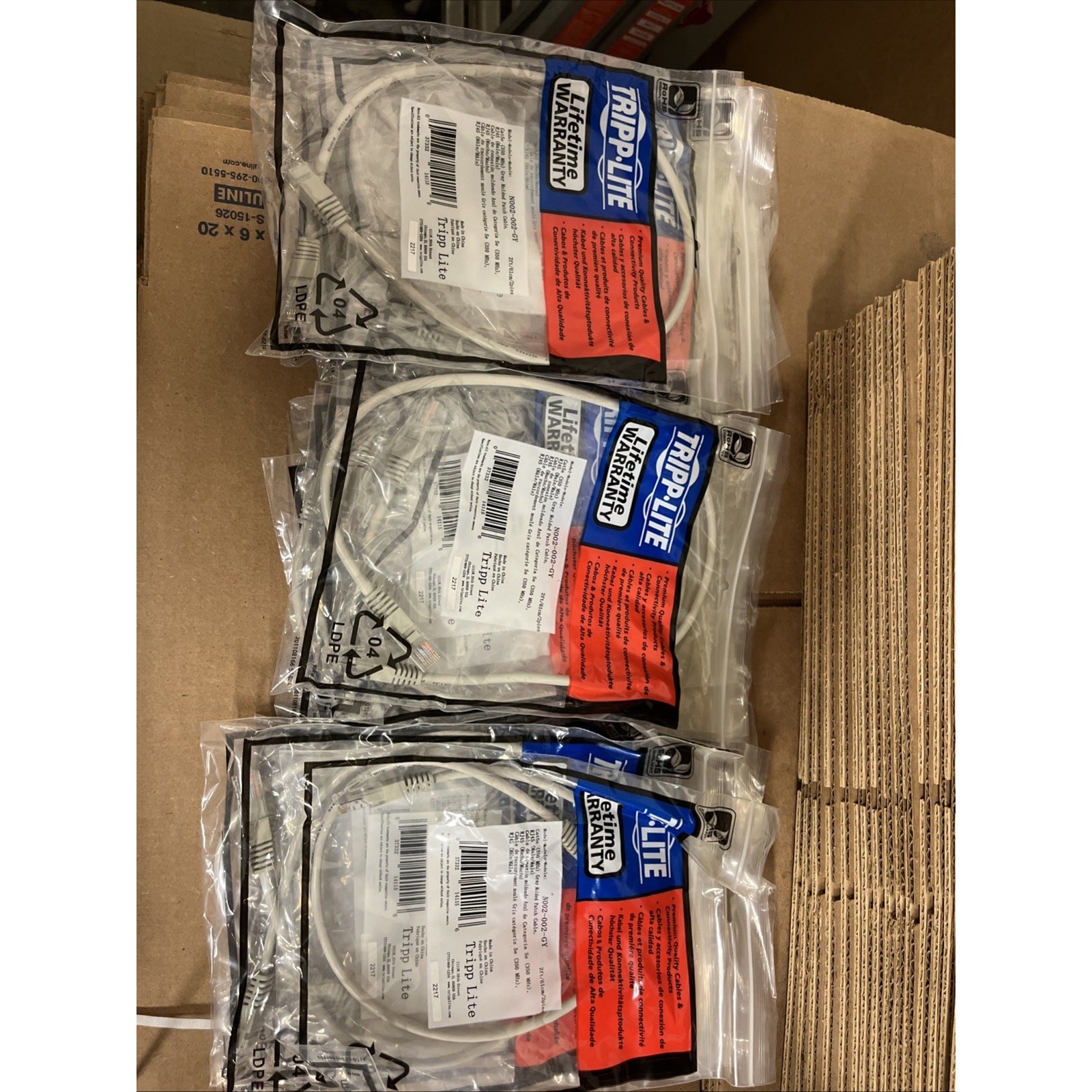 27-pack LOT of TRIPP LITE CONNECTIVITY N002-002-GY 2FT CAT5E GRAY PATCH CABLE