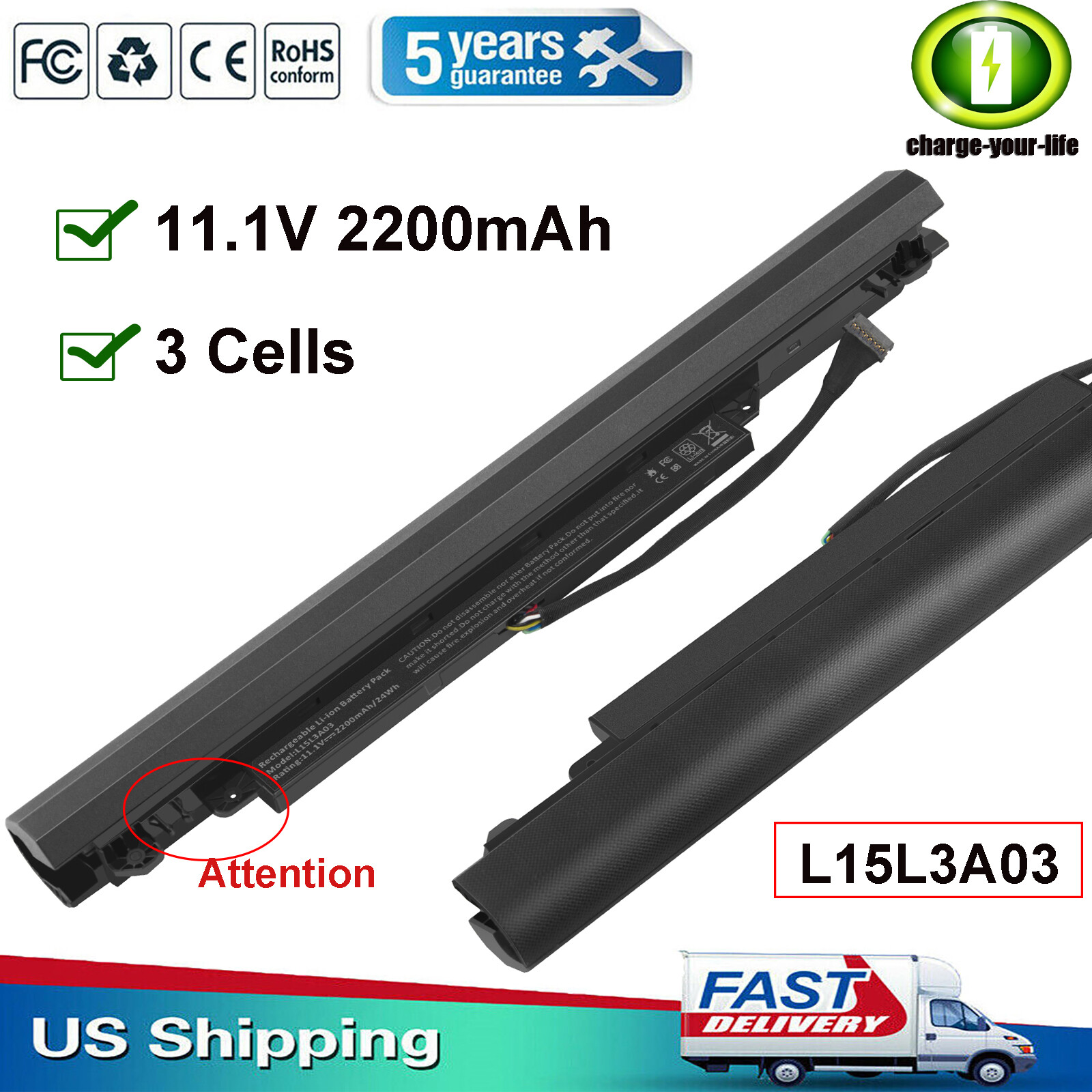 L15L3A03 Battery for Lenovo Ideapad 110-15ACL 110-14IBR 110-15IBR 5B10L04215 NEW