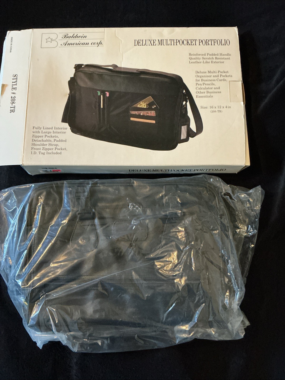 Deluxe Multi Pocket Portfolio Black Faux Leather New In Box 