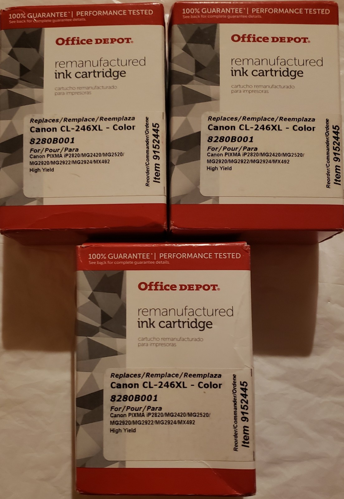 3X Office Depot Canon Ink CL-246 Color Cartridge. Sealed.