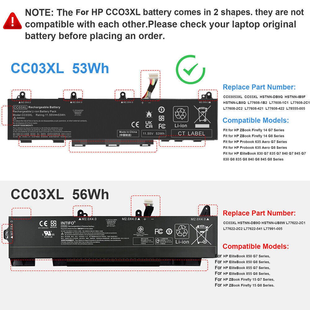 NEW Battery CC03XL for HP EliteBook 850 855 845 830 835 840 G7/G8 Series 2-Types
