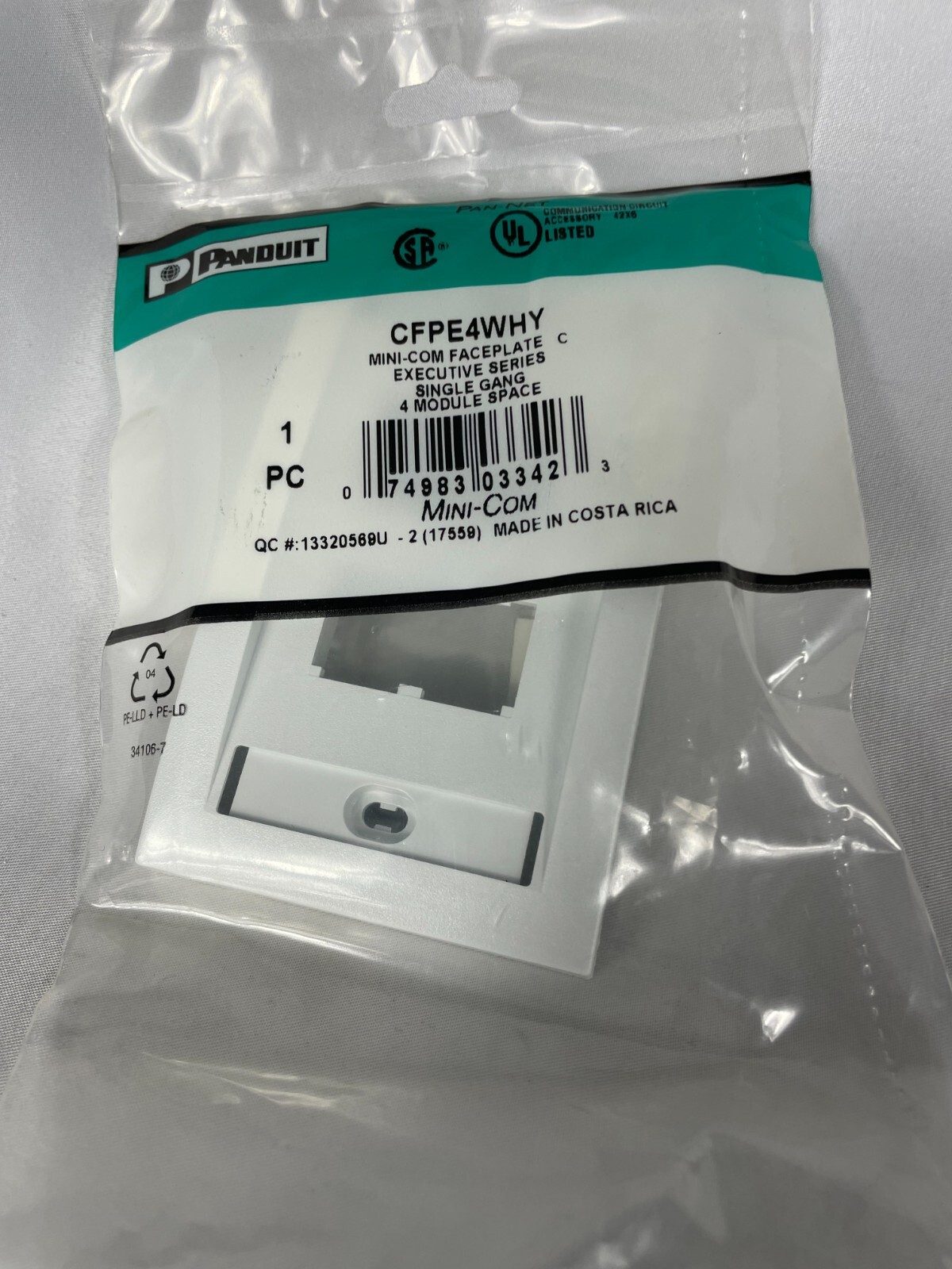 Panduit pan-net cfpe4why faceplate single gang 4 module space