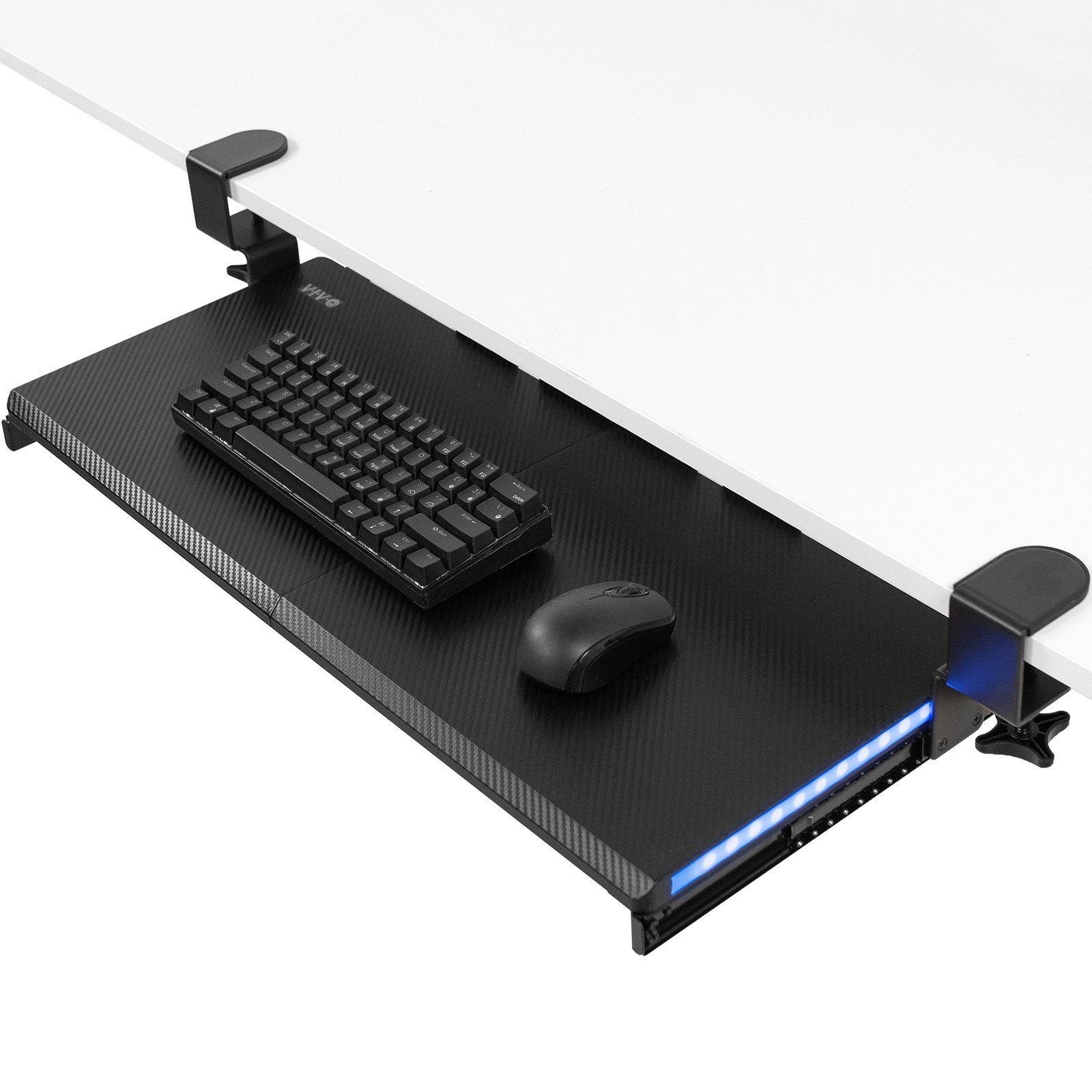 VIVO Black Clamp-on Under Desk Gaming Split Keyboard Tray with RGB Lights