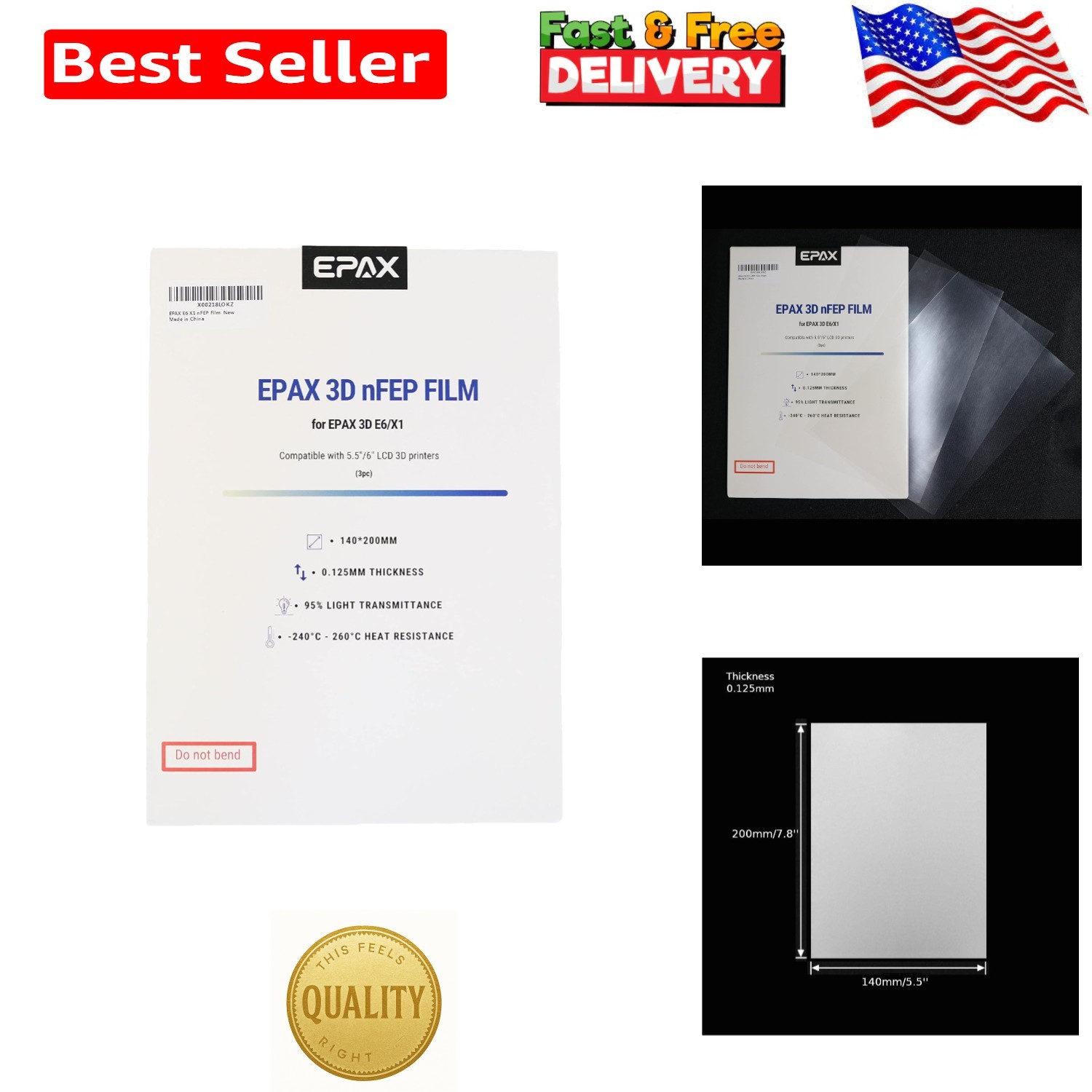 200x140mm nFEP Film Pack (3) - Superior Performance for 3D Printing
