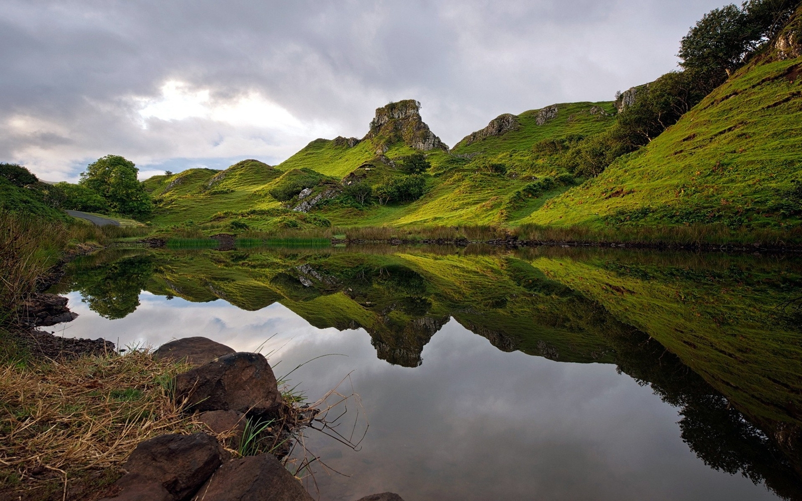 Landscape nature scotland skye hills reflection uk pond Custom Gaming Mat Desk