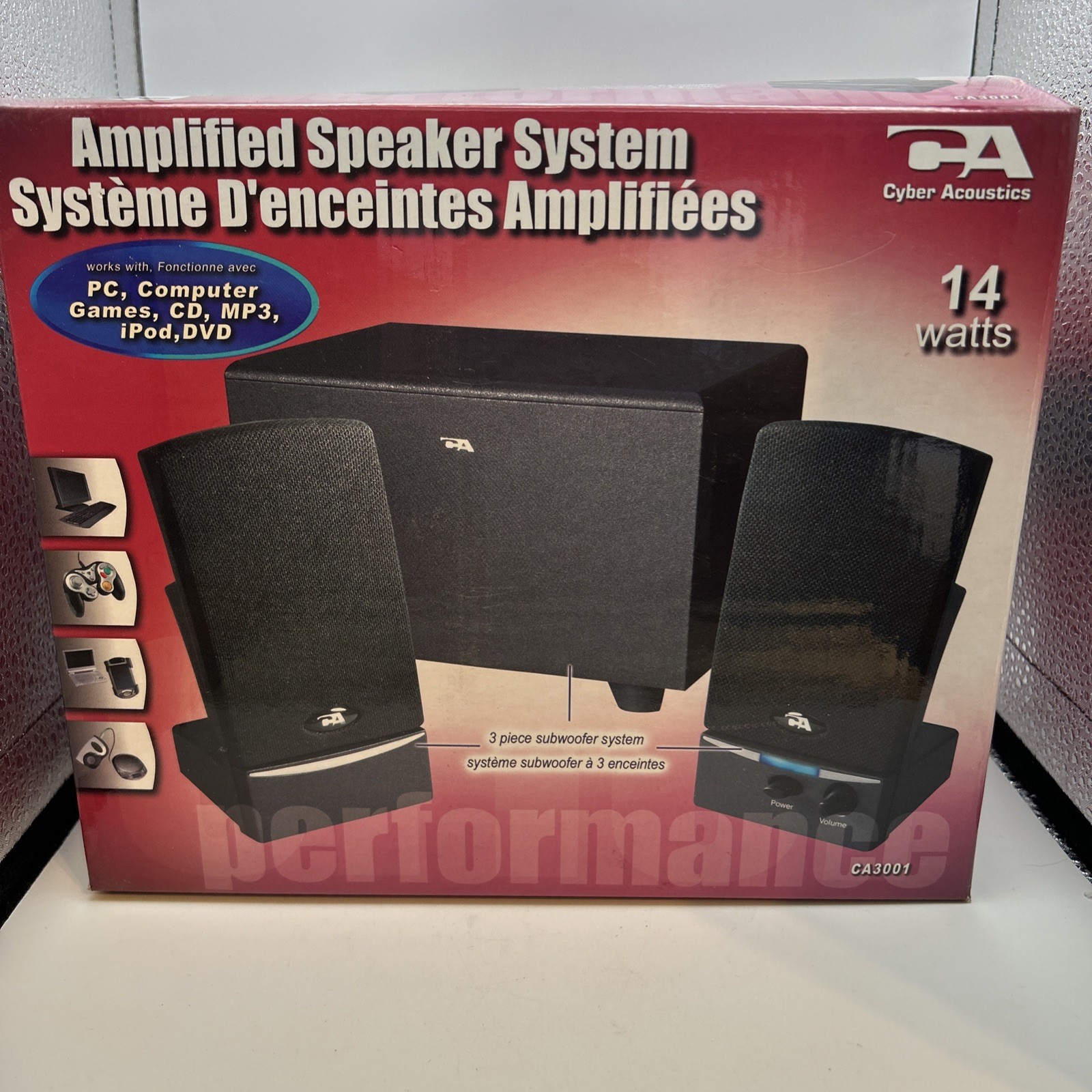Cyber Acoustics Amplified Speaker System Game Series CA-3001 Black New In Box