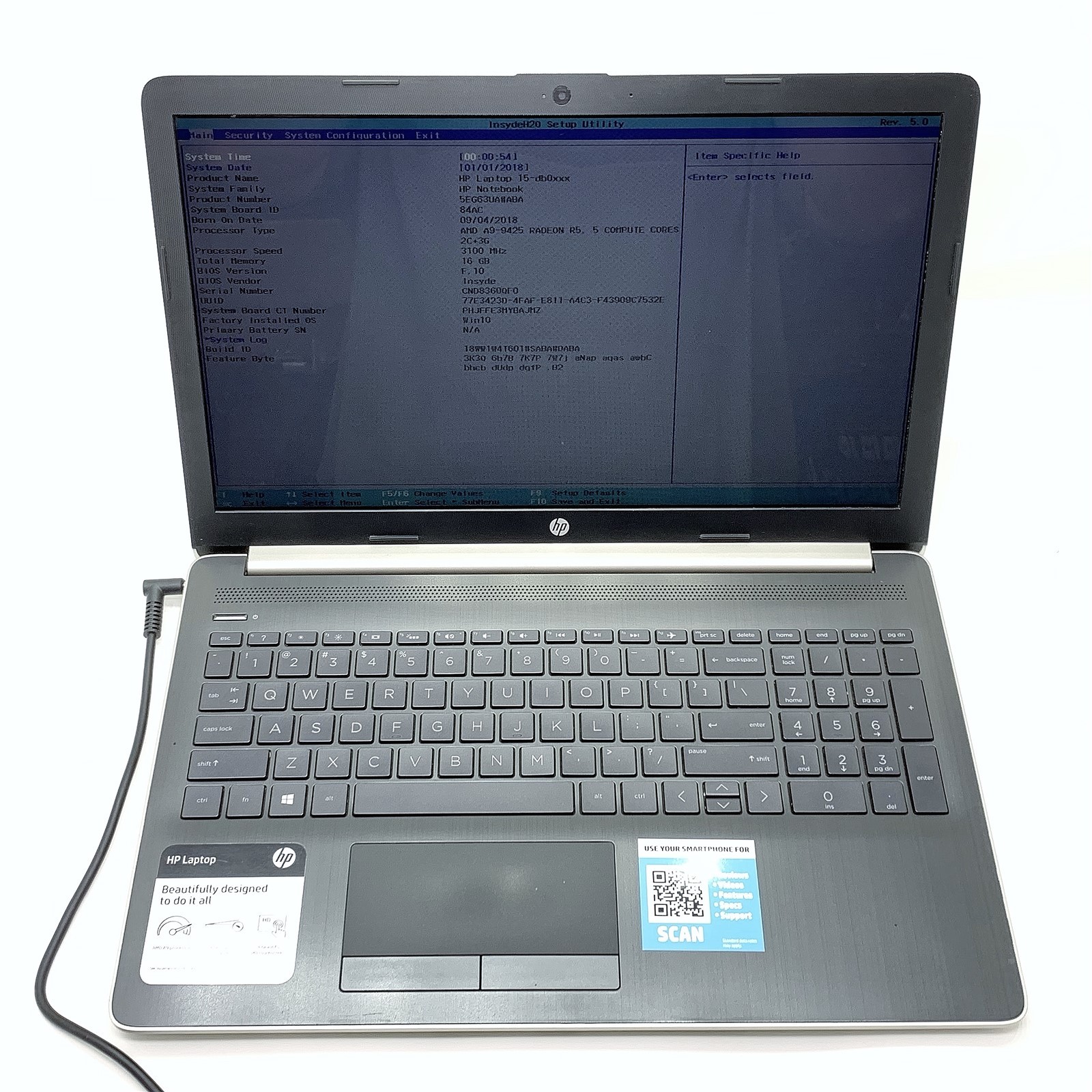 HP 15-db0086cl Laptop AMD A9-9425 3.10GHZ 15.6" Touch HD 16GB RAM NO HDD/BATTERY