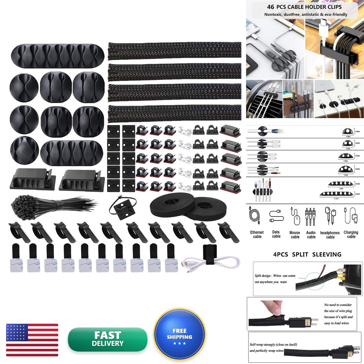 N NOROCME Cord Management Organizer Kit 4 Cable Sleeve Split 192PCS Cable