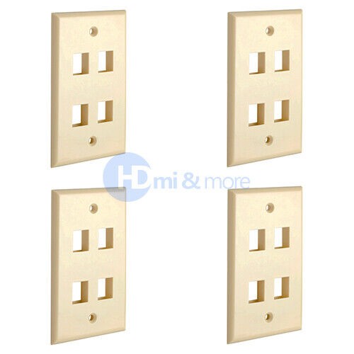 4x Wall Plate 4 Hole Port Jack Keystone Audio Video Network Wallplate Ivory US