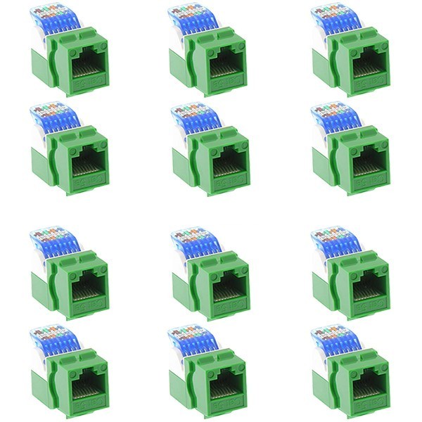12x Cat5E RJ45 Network LAN Ethernet Keystone Jack Tool Less Snap In 8P8C Green