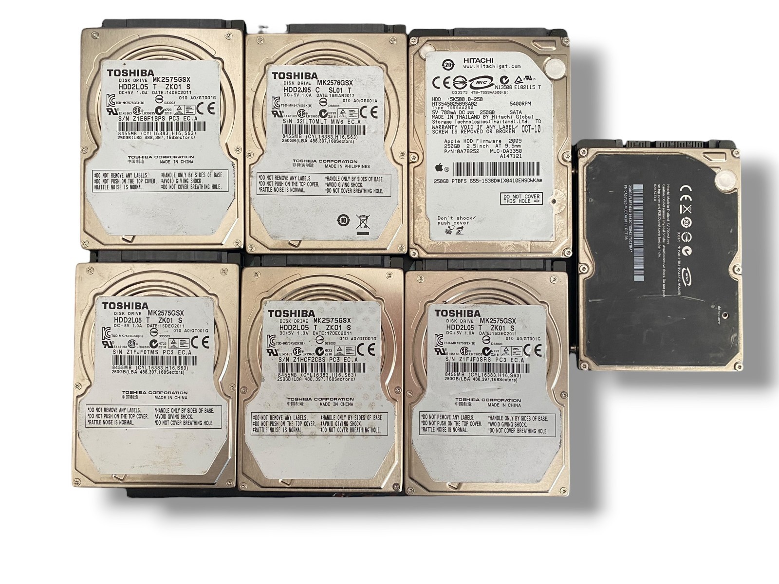 💾 Lot of 4 Toshiba MK2575GSX 250GB 5400RPM 2.5" SATA Laptop HDD ⚙️