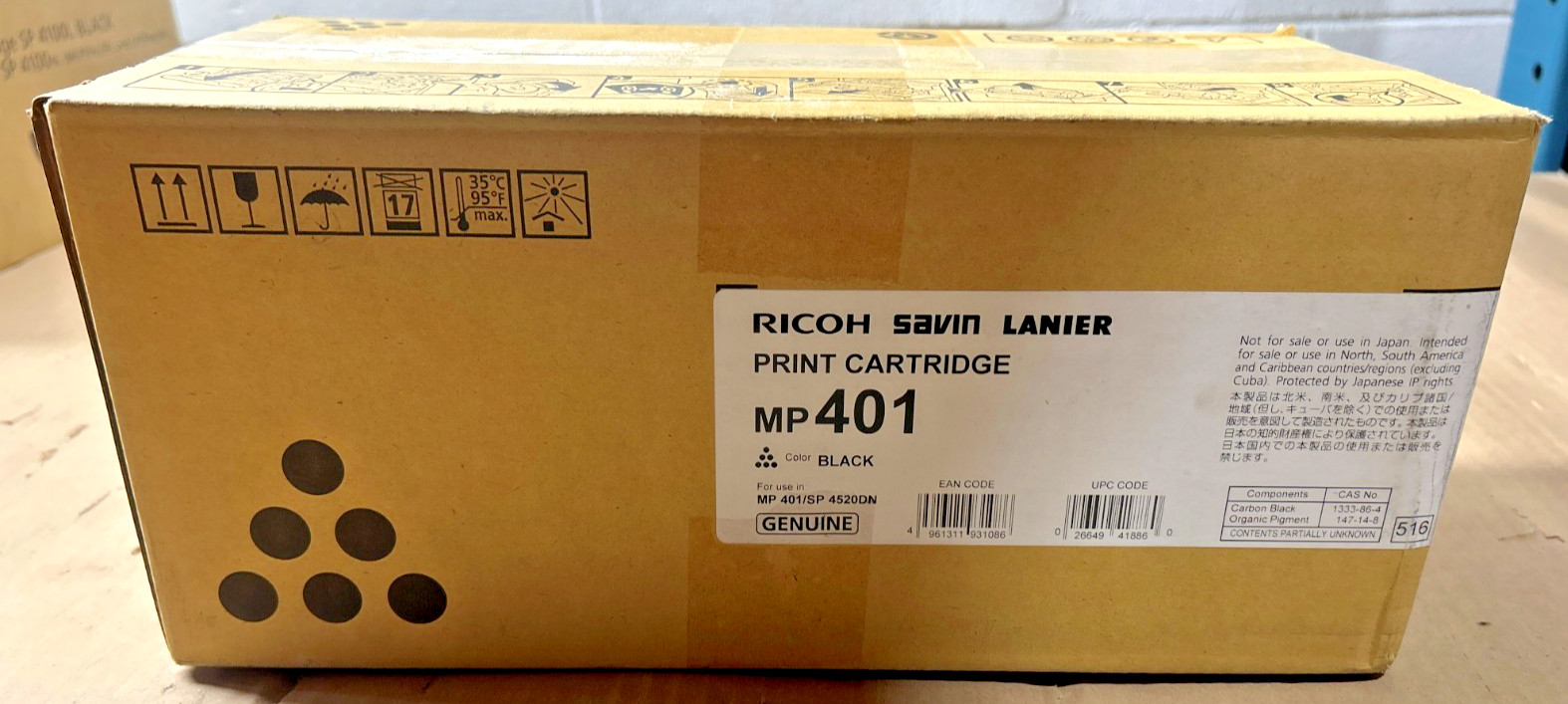 Genuine Ricoh 841886 MP 401 Black Toner for MP 401SPF/402SPF + SP 4520DN