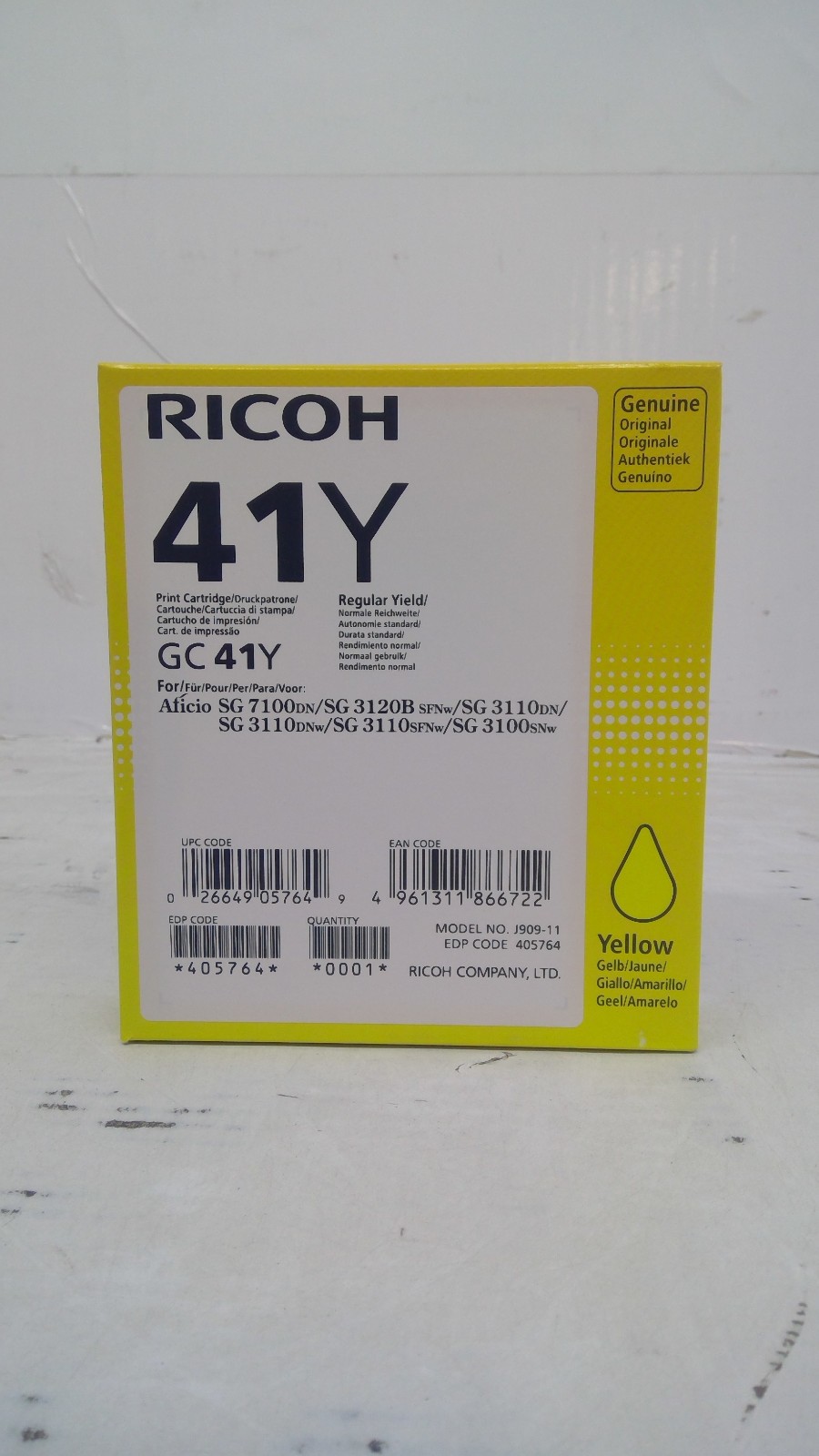 Genuine Ricoh GC 41Y Yellow Ink Cartridge 405764