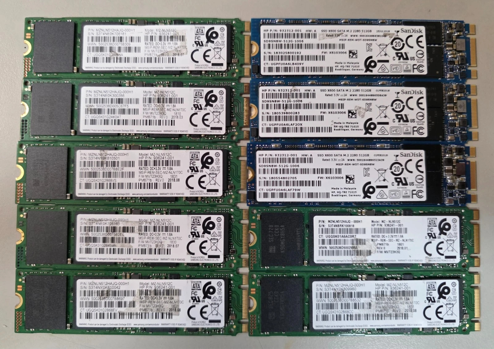 [BULK LOT of 10] M.2 512GB SSD SAMSUNG HYNIX SANDISK etc (Various Brands)
