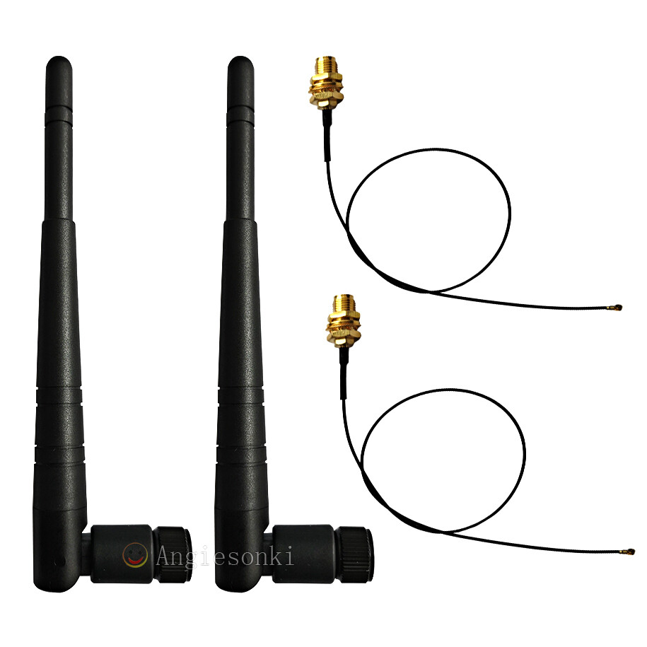 2PCS Dual Band Wireless 2.4G/5G WiFi Antenna & 25CM RP-SMA MHF4/IPX Pigtail