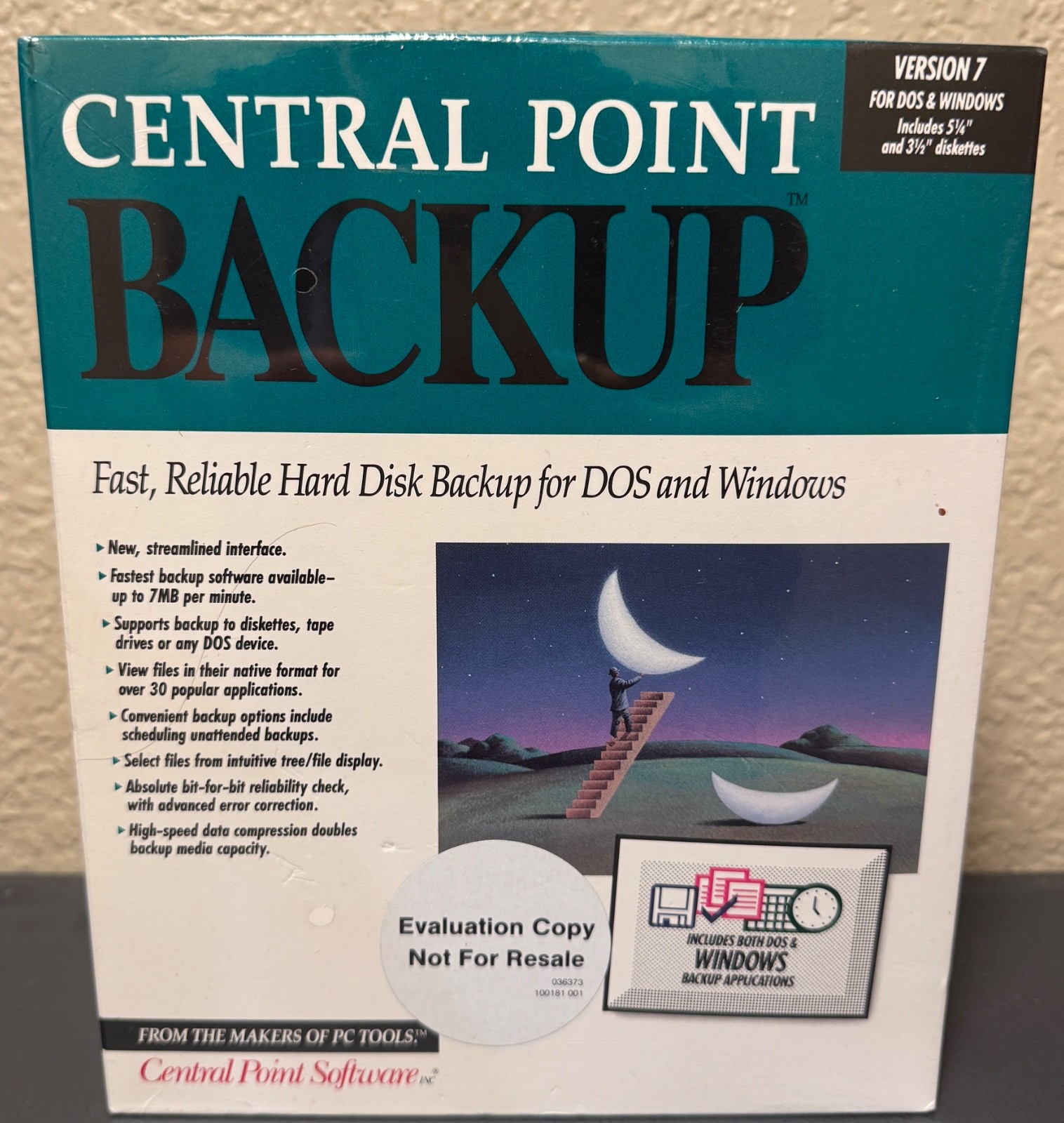 RARE Central Point Version 7 DOS 5 1/4" & 3 1/2 Disk Backup NEW Evaluation Copy