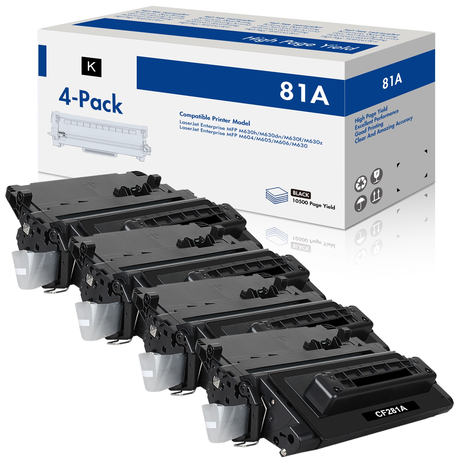 4PCS High Yield CF281A 81A Toner Cartridge for HP LaserJet M604 M605 M606 M630
