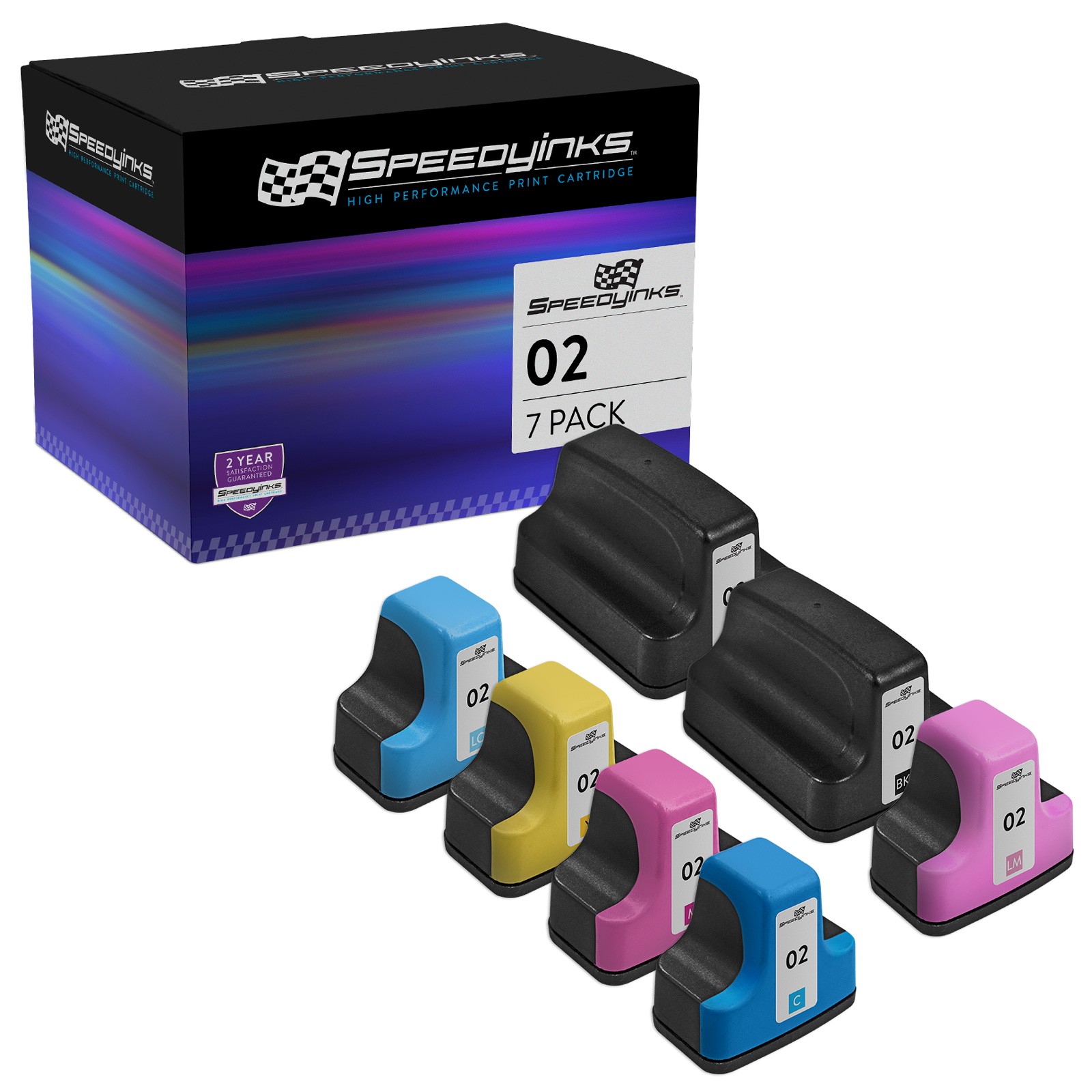 7PK Ink Set for HP 02 HP02 BLACK COLOR PhotoSmart 3310xi D7260 D7460 D7245 C5185