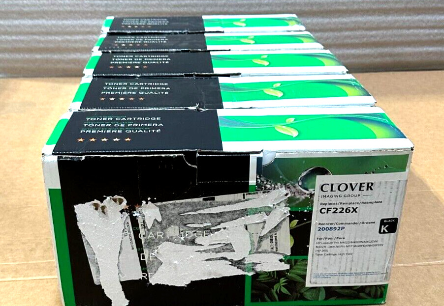 5X NEW CLOVER REPLACEMENT FOR HP CF226X BLACK HIGH YIELD TONER CARTRIDGES