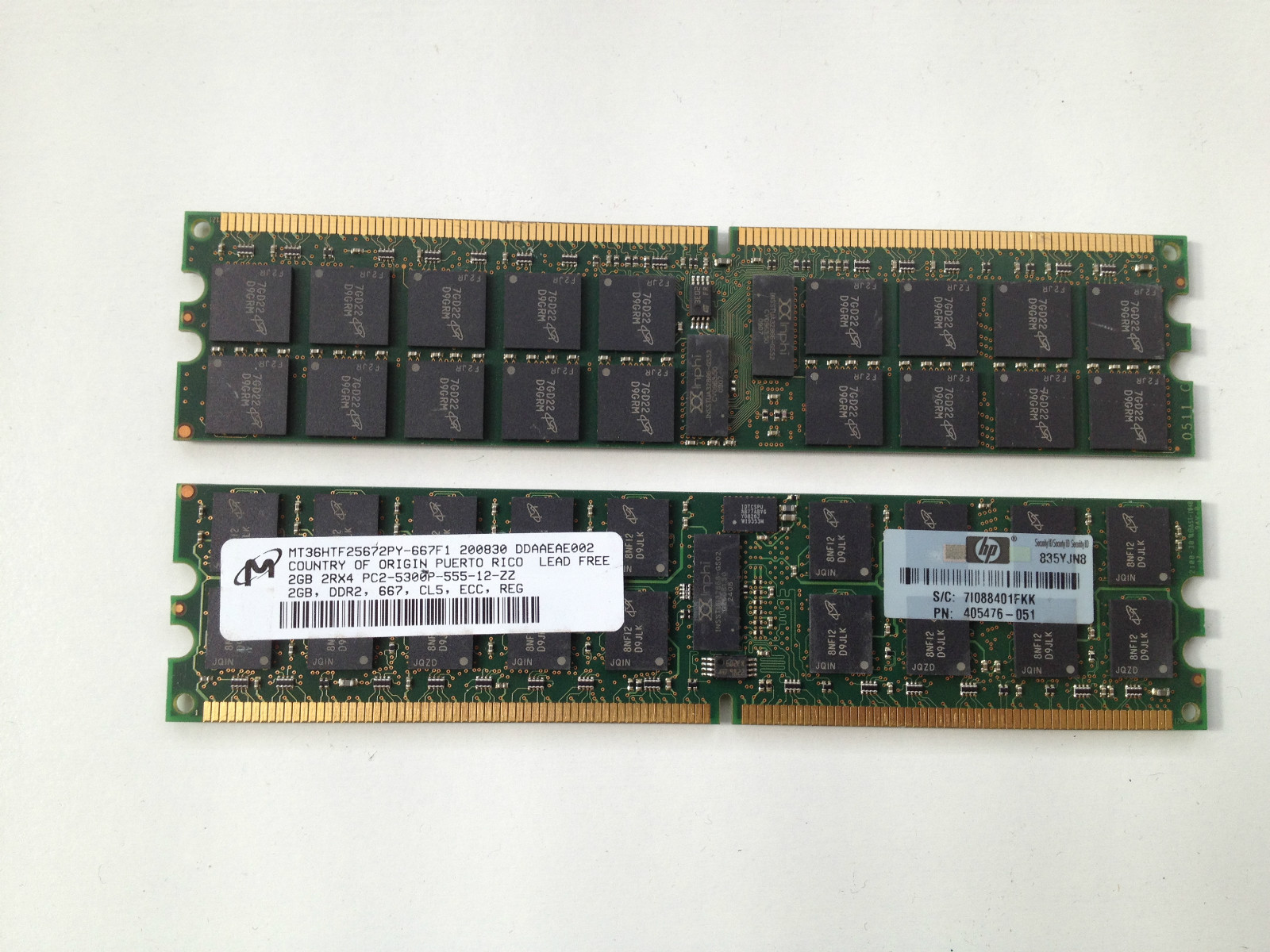Micron 2GB PC2-5300P-555-12-J0, MT36HTF25672PY-667D1, DDR2 Server RAM, Lot of 2 