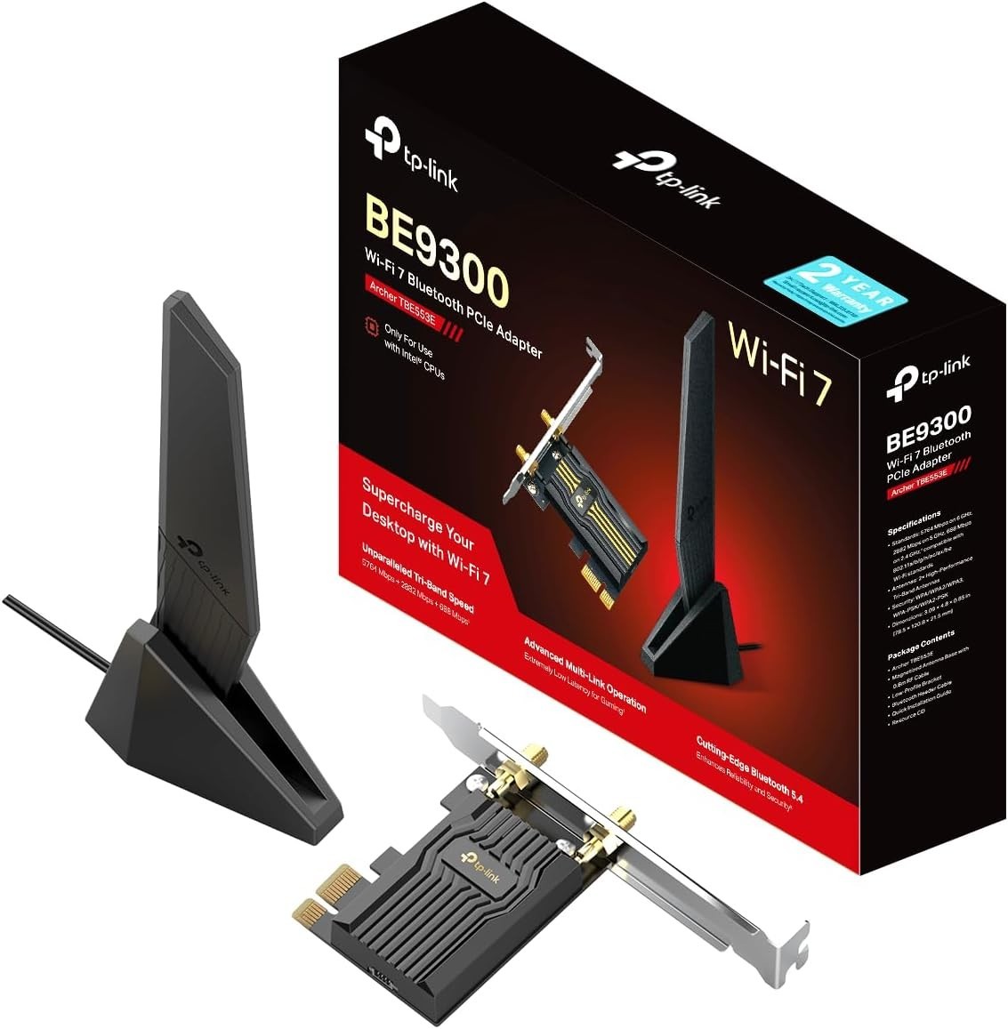 TP-Link Wi-Fi 7 BE9300 PCIe Card Archer TBE553E Tri-Band 9.3 Gbps Desktop PC