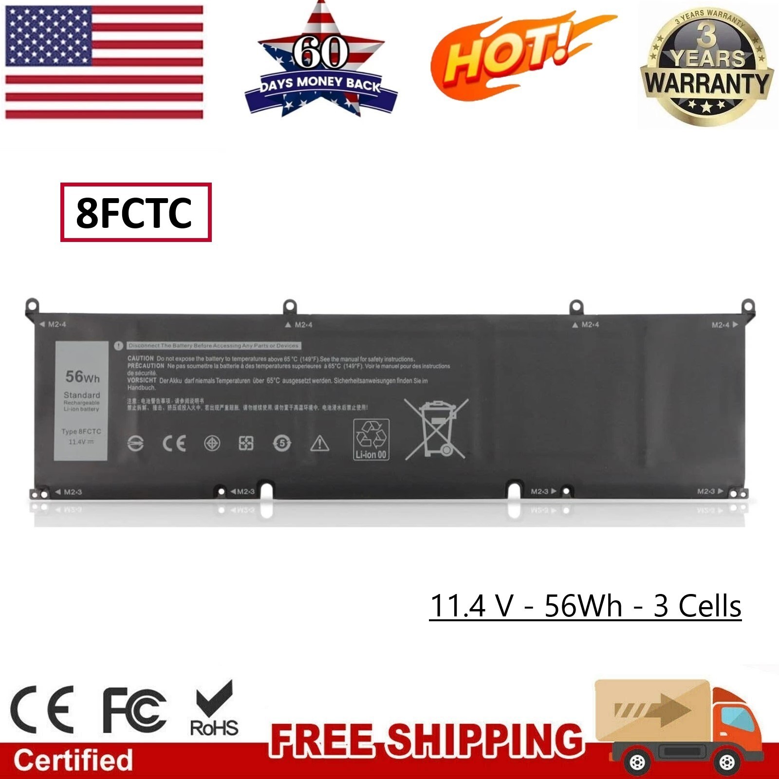 NEW 56Wh 8FCTC Laptop Battery For Dell XPS 15 9500 9510 P8P1P DVG8M 69KF2 Series
