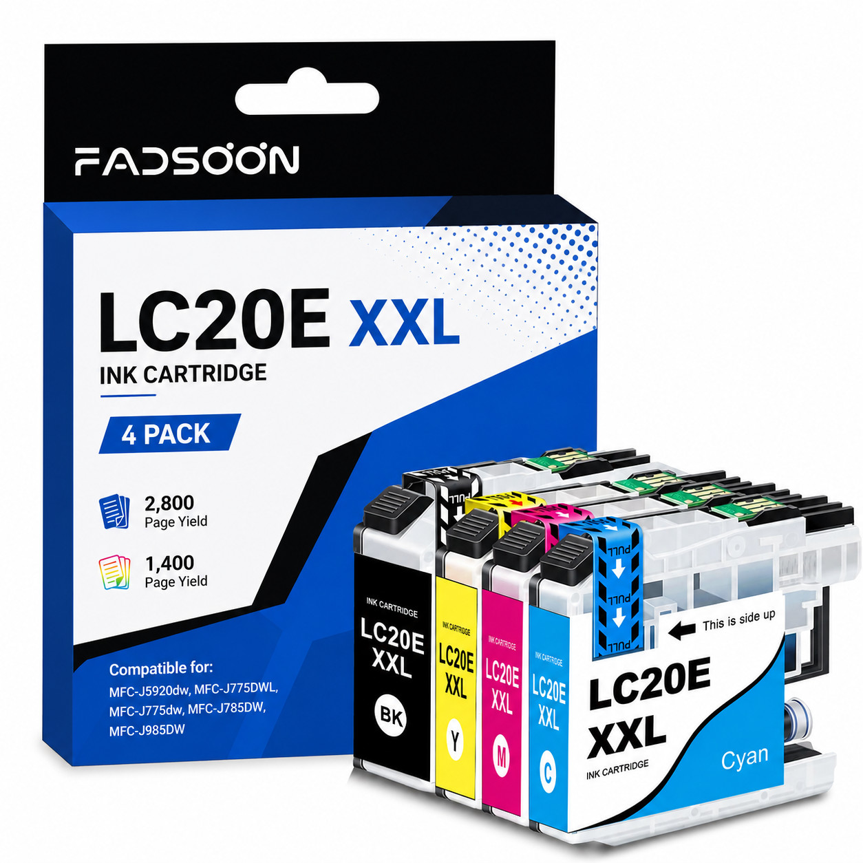 LC20EXXL 4PK BK/C/M/Y Replacement Ink for MFC-J5920DW MFC-J775DW MFC-J775DW XL
